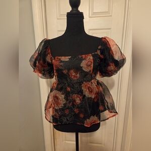 Chic Floral Puff Sleeve Blouse